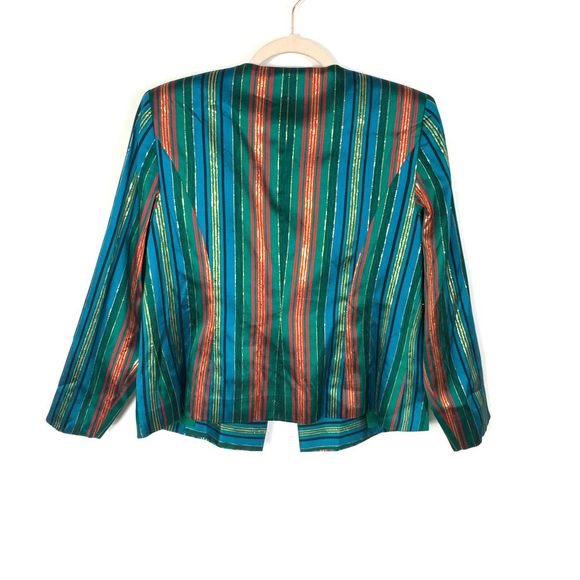 Vintage 80s Striped Holiday Christmas Green Jacket - Picture 2 of 8